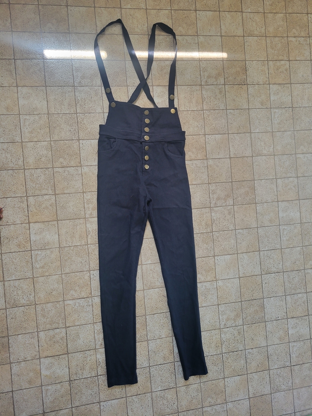 High-Waist Black Suspender Jumpsuit with Button Front